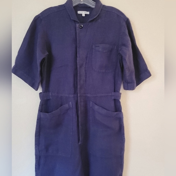Alex Mill Standard Blue Linen Jumpsuit Womens Size XS Short Sleeve Button Front - Picture 9 of 14
